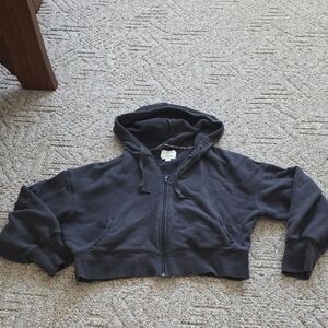 Aerie Offline Zip Up Cropped Hoodie Extra Large Dark Gray